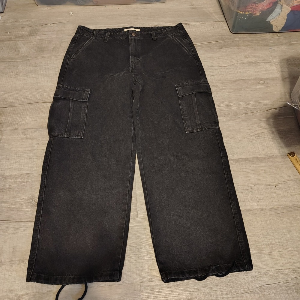 Levis 94 Baggy Cargo Jeans Washed Black Wide Leg Pants Size 32